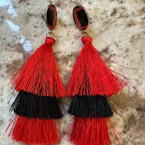 Elegant Red and Black Tassel Earrings